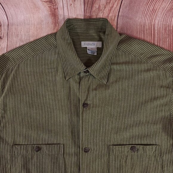 Zegna Sport Mens Medium Double Pockets Striped LS Button Up Shirt Made in Italy - Picture 3 of 14